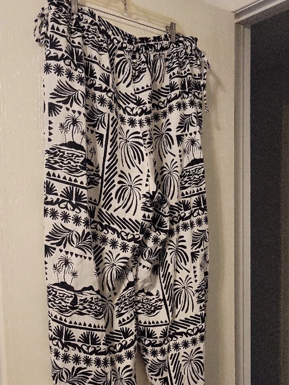 Rachel Zoe Black & White Wide Leg Linen Printed Pants